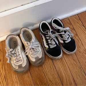 Two Pairs of Kid Sneakers! Zara Beige Sneakers & Floral Vans